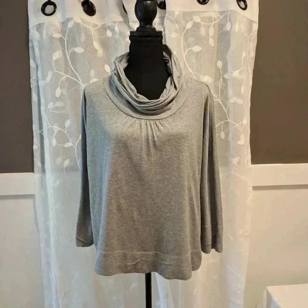 J.Jill Cropped 3/4 Length Cowl-neck Gray Sweater, Size M, Relaxed Fit